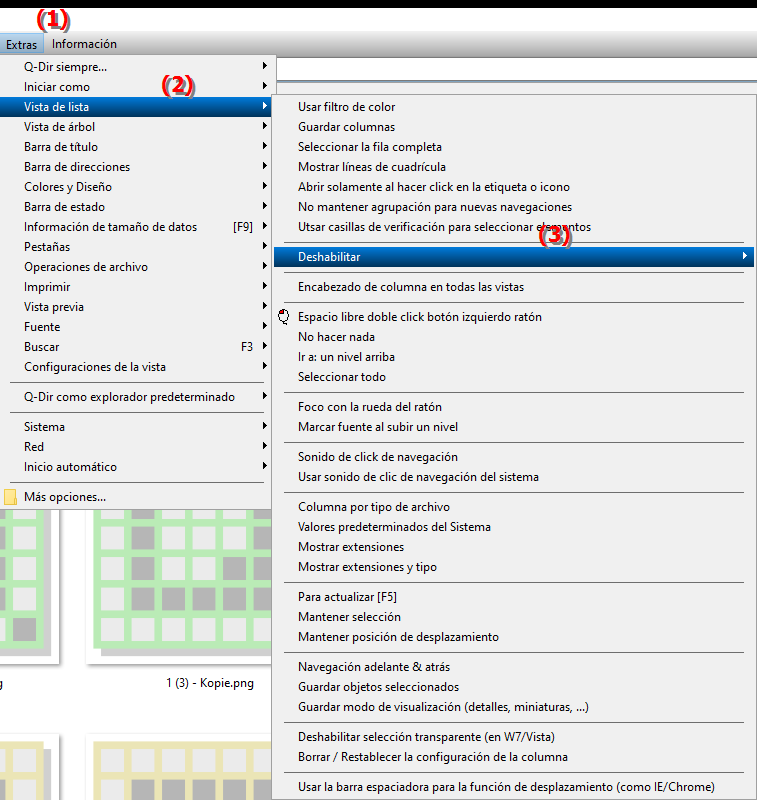 Cómo puedo desactivar las opciones en la vista de lista en el Explorador de archivos